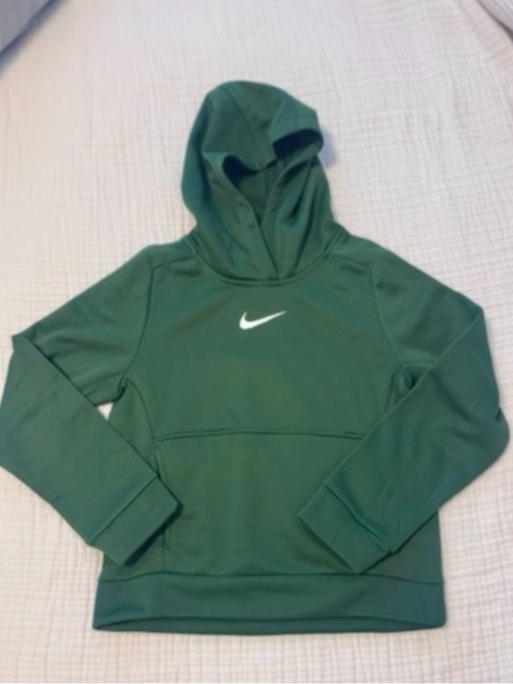 Nike Dark Green Therma-Fit Hoodie with White Swoosh Tag, Kids Size 6-7
